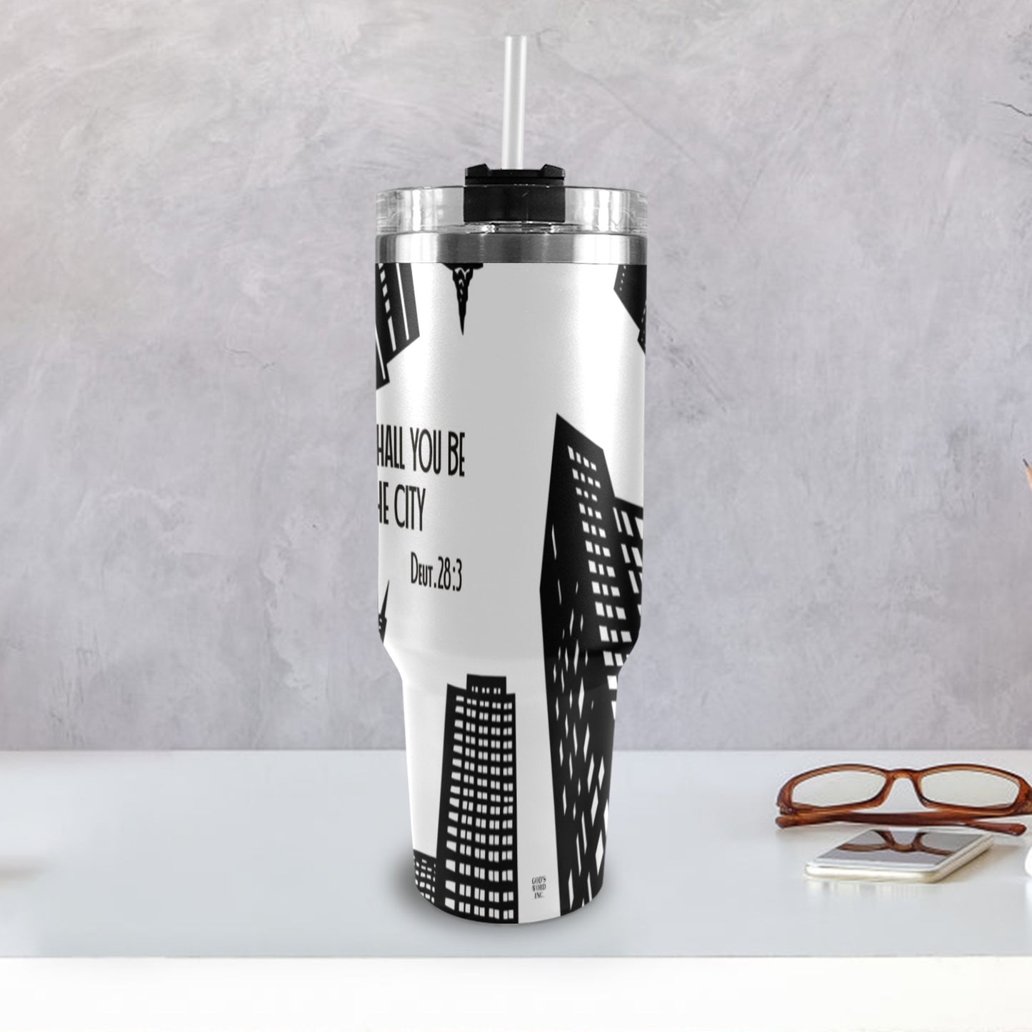 BLESSED SHALL YOU BE IN THE CITY 40oz Tumbler with Black Handle