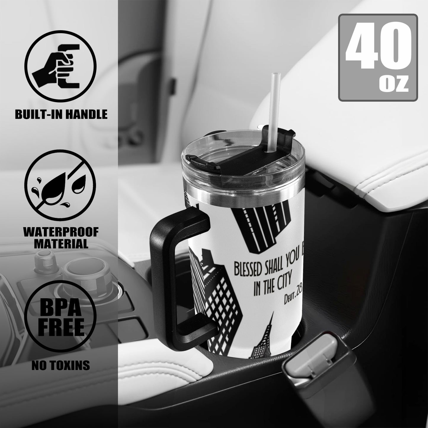 BLESSED SHALL YOU BE IN THE CITY 40oz Tumbler with Black Handle