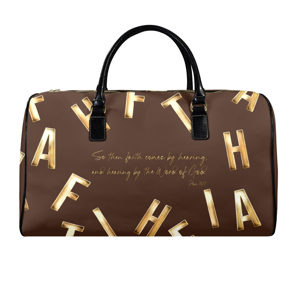 BROWN LEATHER FAITH COMES BY HEARING Travel Bag