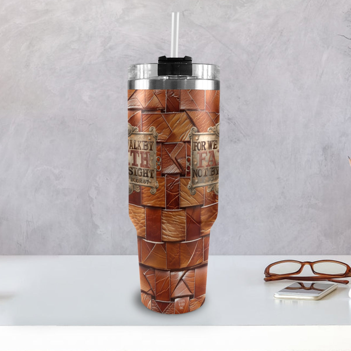 FOR WE WALK BY FAITH  40oz Tumbler with Black Handle