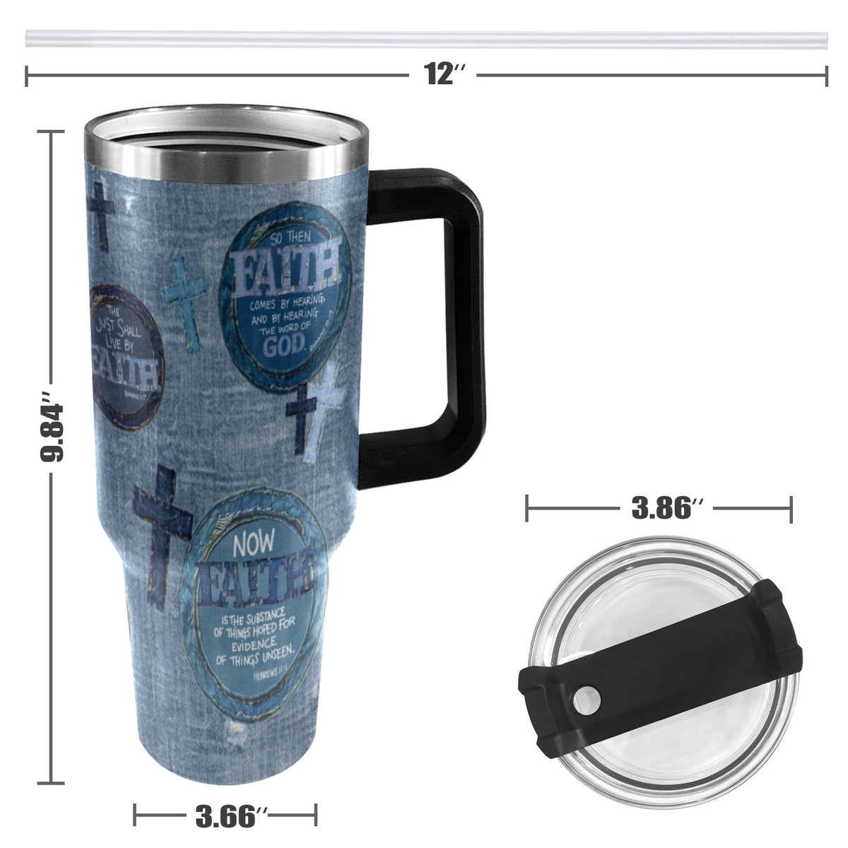 FAUX DENIM FAITH TUMBLER  40oz Tumbler with Black Handle