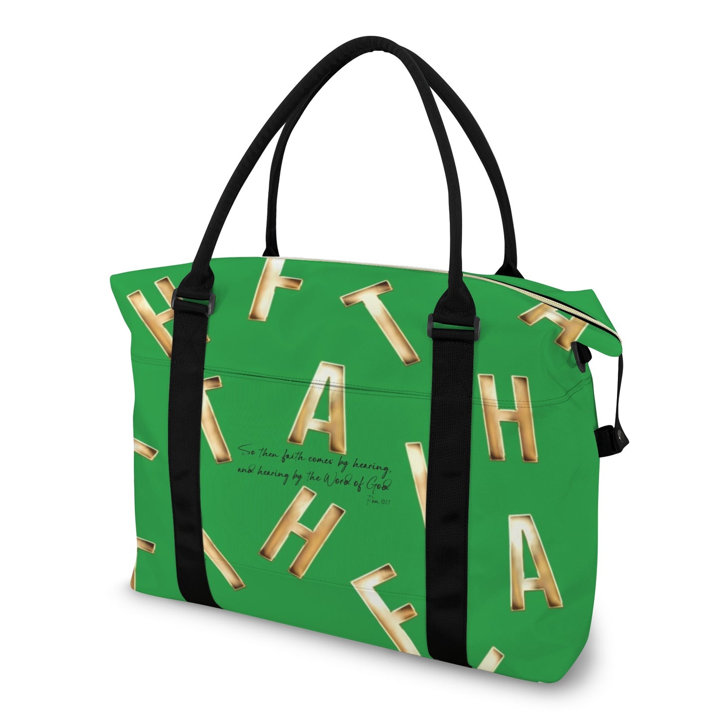 GREEN FAITH COMES BY HEARING DUFFLE BAG