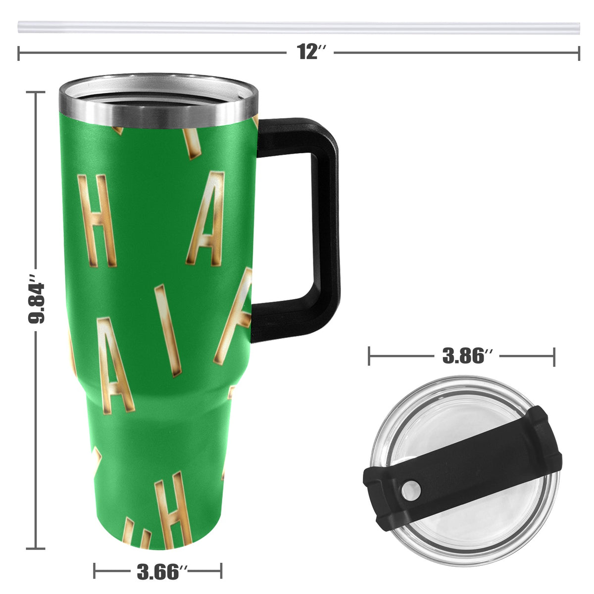 GREEN FAITH COMES BY HEARING 40oz Tumbler with Black Handle