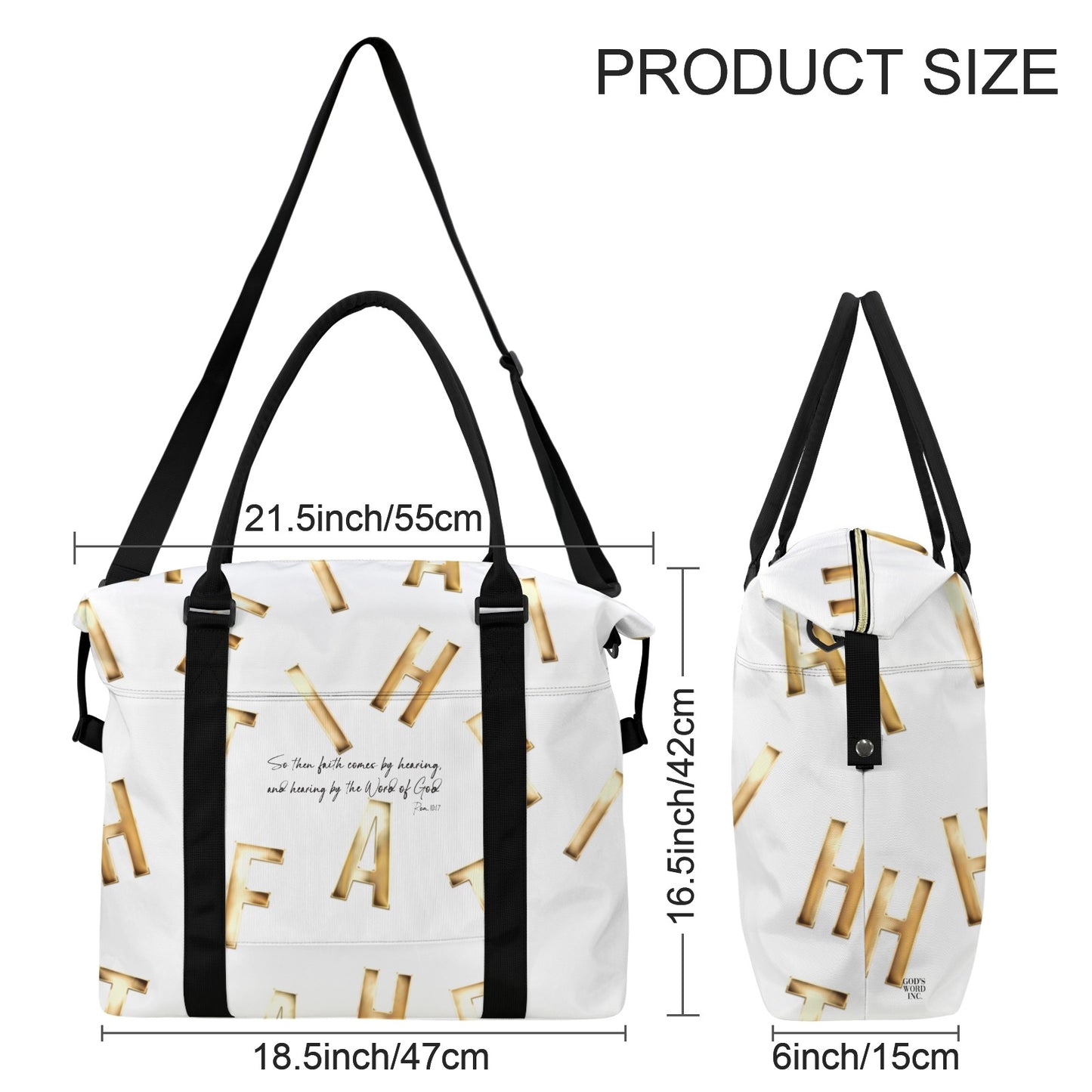 WHITE FAITH COMES BY HEARING DUFFLE BAG