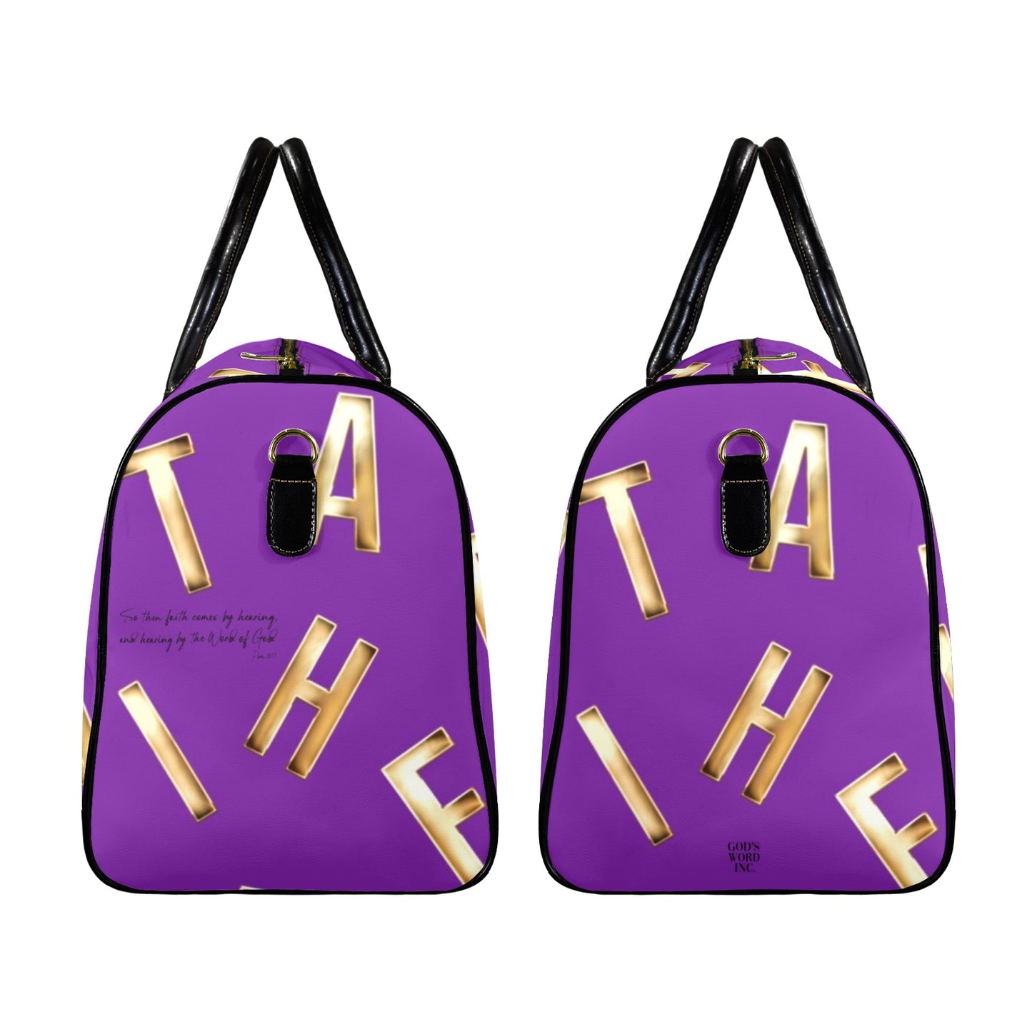 LEATHER PURPLE FAITH COMES BY HEARING TRAVEL BAG