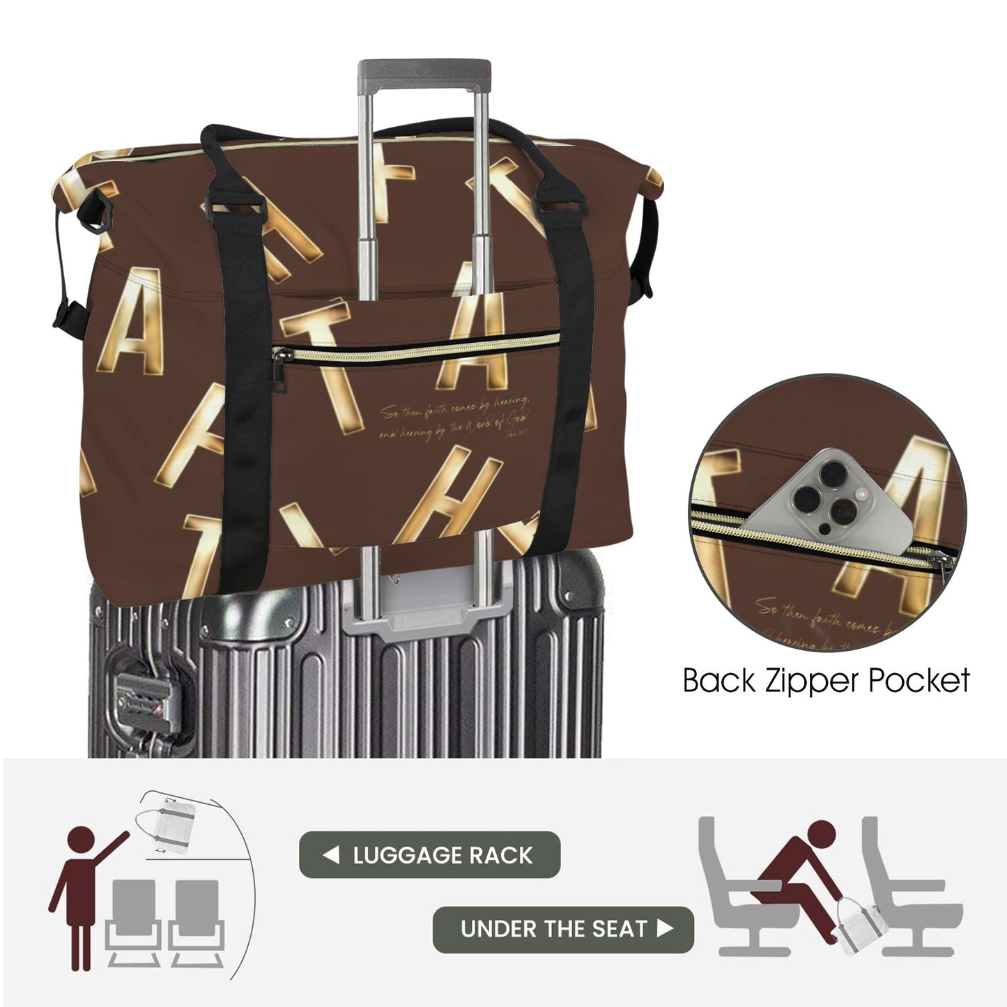 BROWN FAITH COMES BY HEARING TOTE DUFFLE BAG
