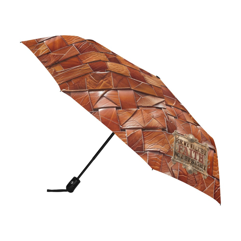 FAUX BASKET WEAVE WALK BY FAITH  Anti-UV Auto-Foldable Umbrella