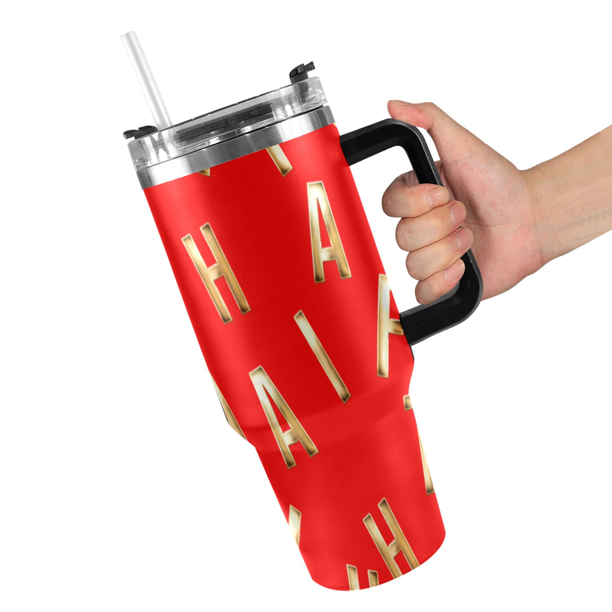 RED FAITH COMES BY HEARING  40oz Tumbler with Black Handle