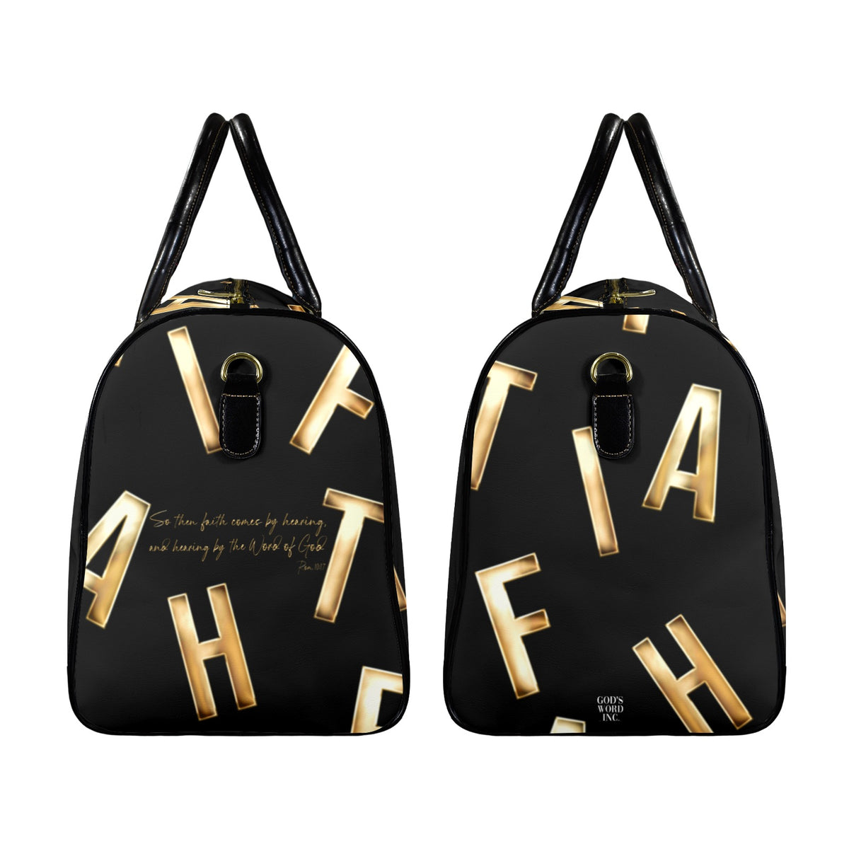 LEATHER BLACK FAITH COMES BY HEARING Travel Bag