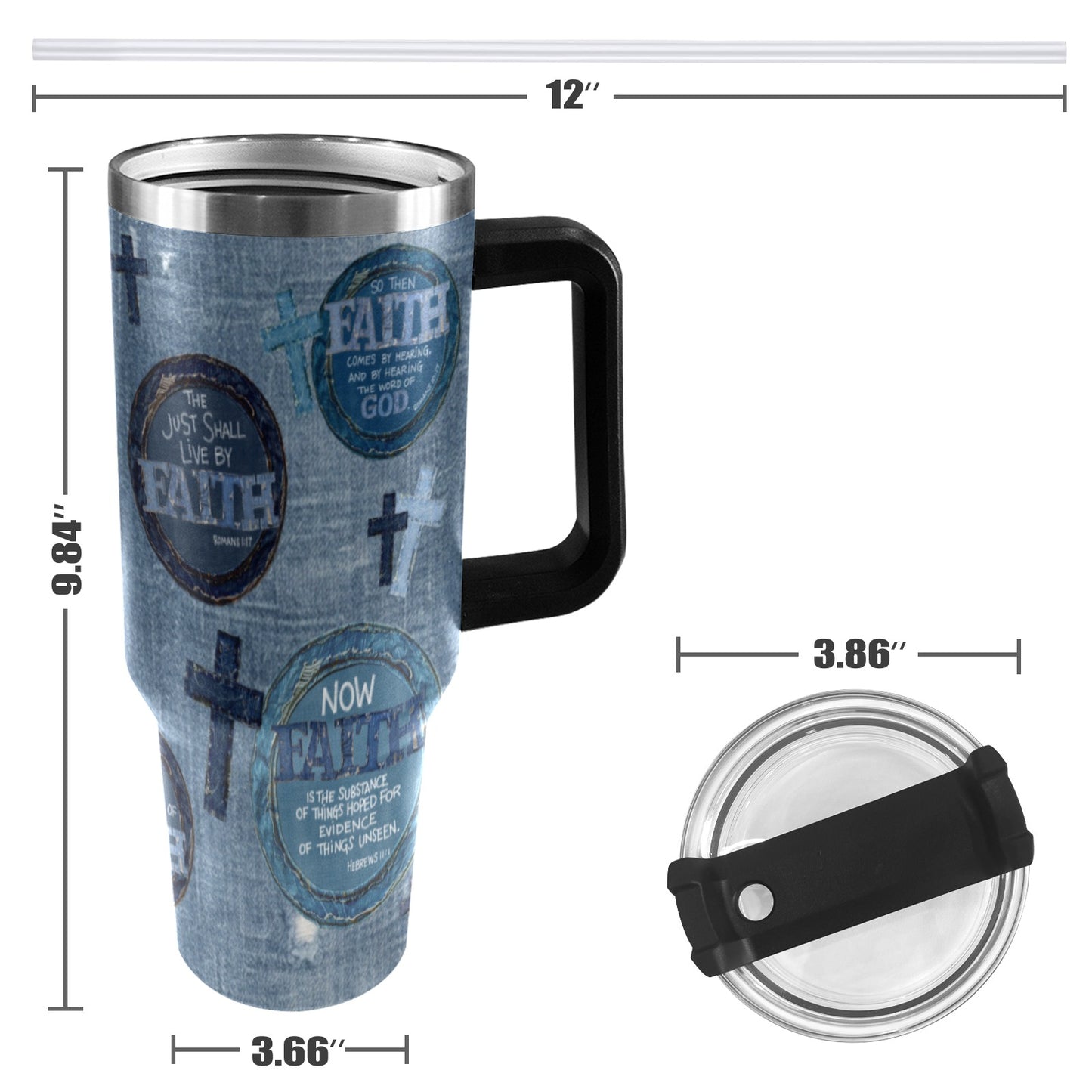 FAUX DENIM FAITH 40oz Tumbler with Black Handle