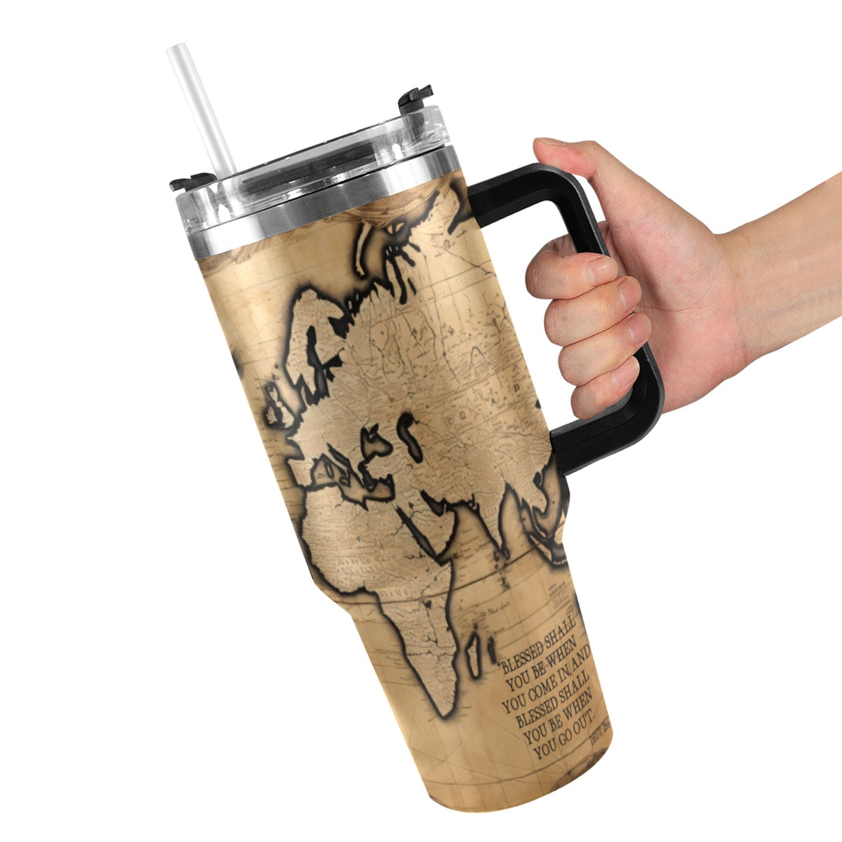 BLESSED COMING AND GOING  40oz Tumbler with Black Handle