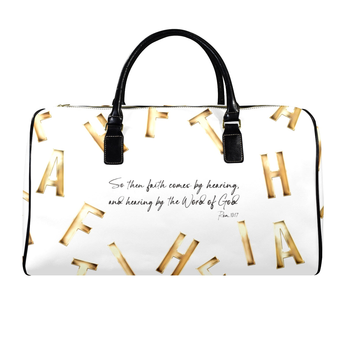 LEATHER WHITE FAITH COMES BY HEARING Travel Bag