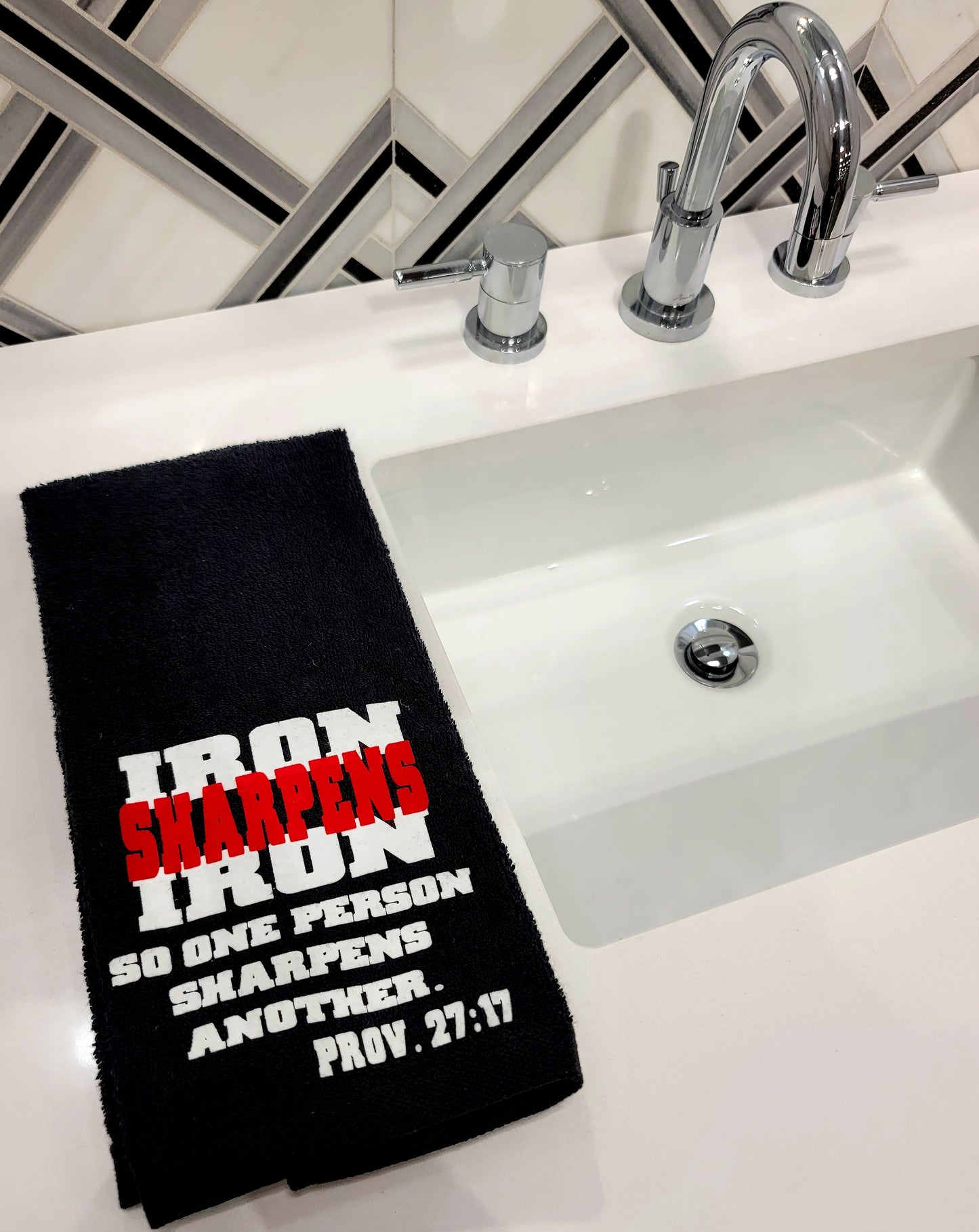 Bible Verse Scripture Memory Foam Bath Mat and Hand Towel Set Iron Sharpens Iron