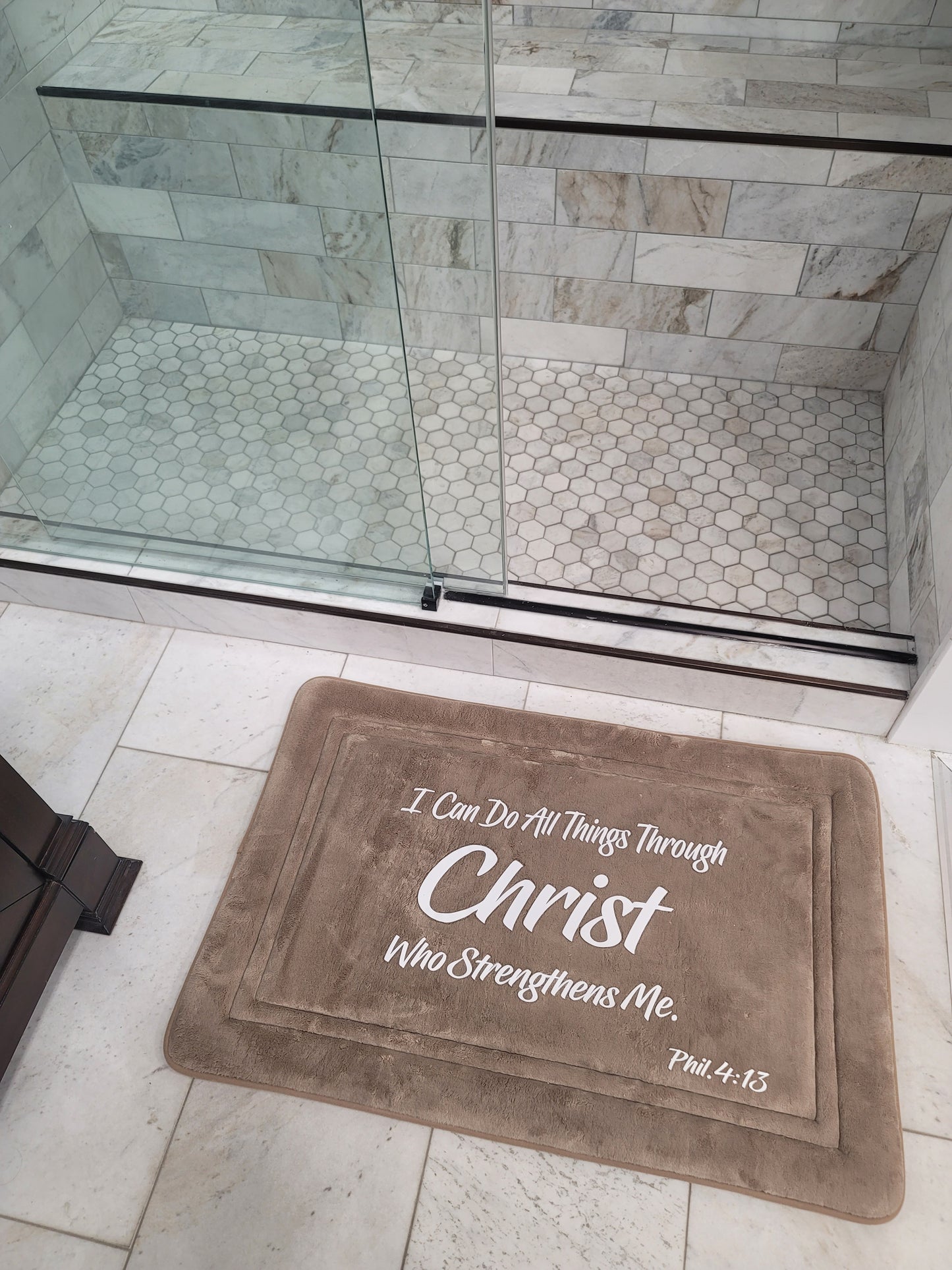 Bible Verse Scripture Memory Foam Bath Mat and Hand Towel Set I Can Do All Things...