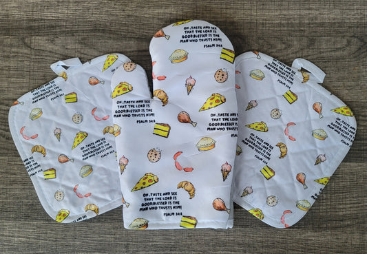 Bible Verse Oven Mitt Set Oh,Taste and See...