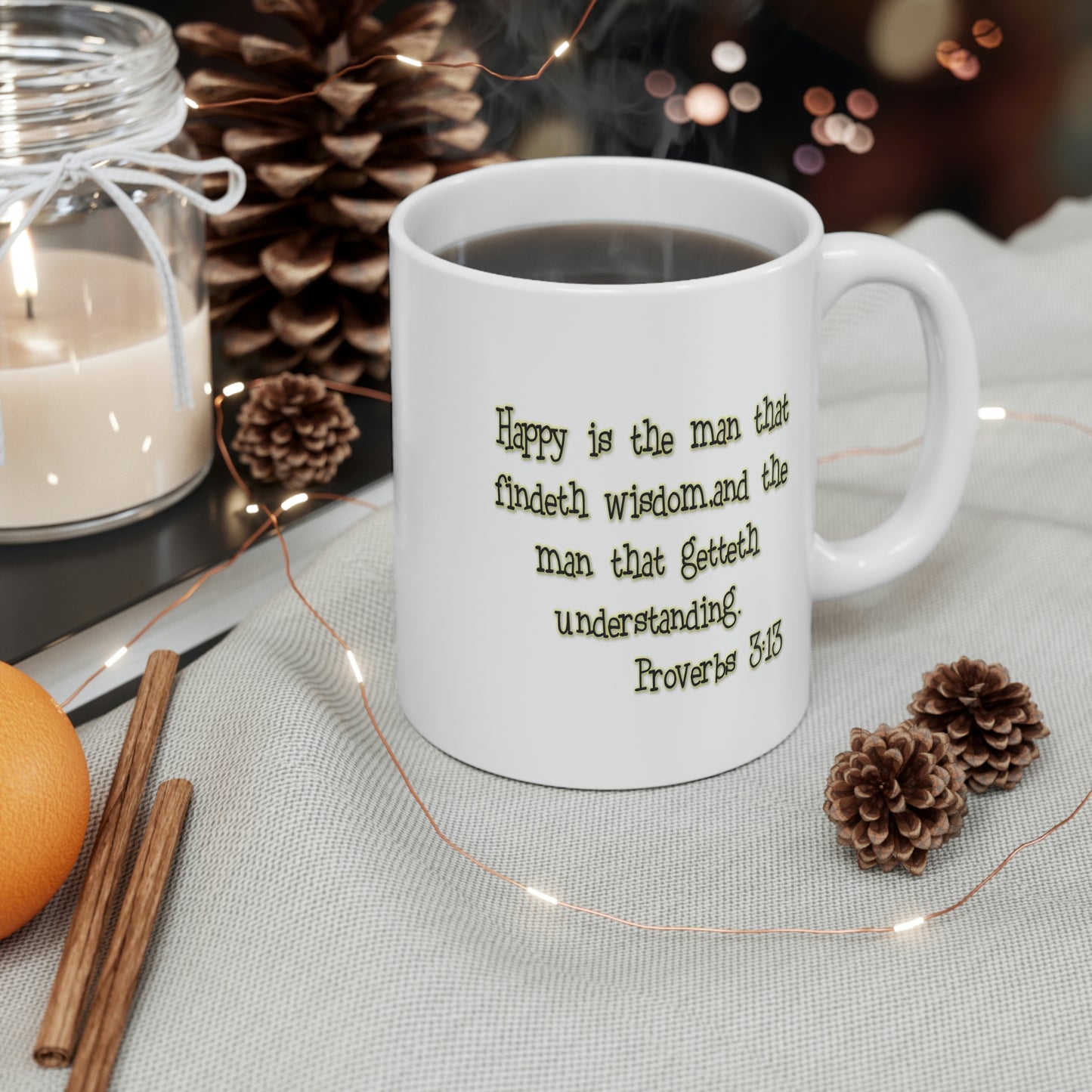 Bible Verse Scripture Mug 11oz Find your happiness.. Happy is the man