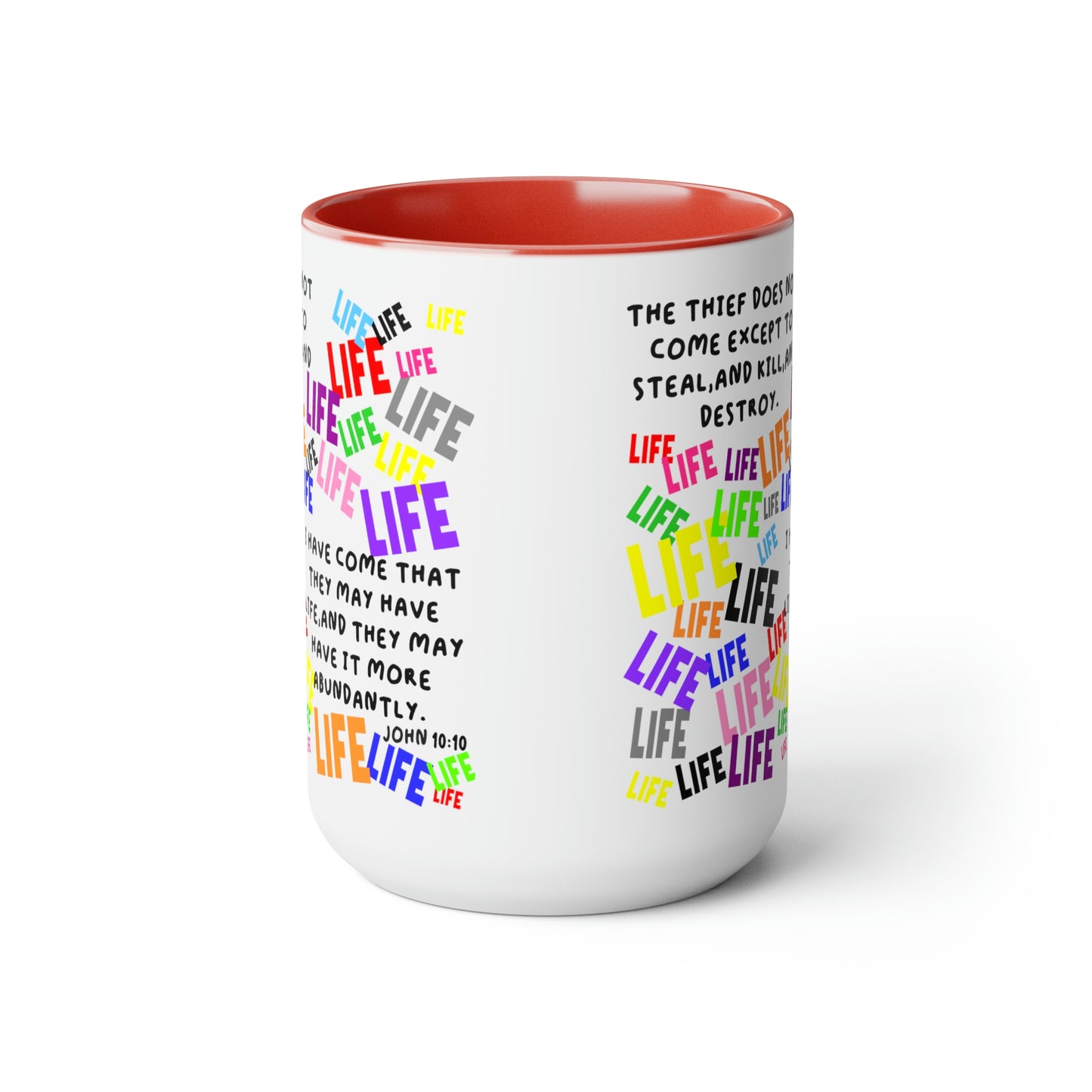 Bible Verse ScriptureTwo-Tone Coffee Mugs, 15oz The Thief Does Not Come...