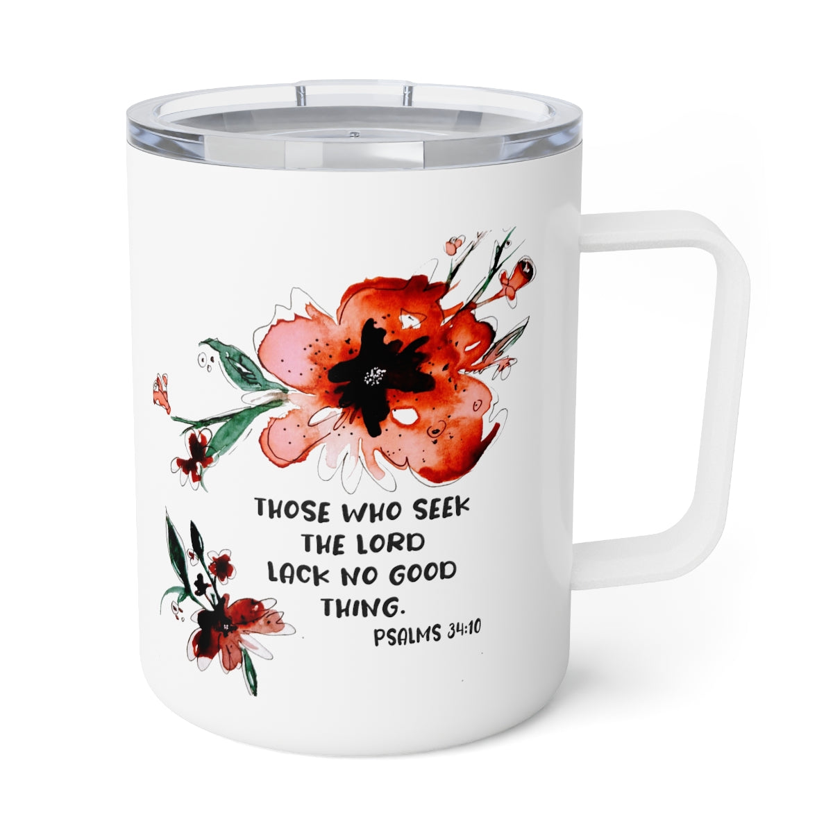 Bible Verse Scripture Insulated Coffee Mug, 10oz  Those Who Seek The Lord...