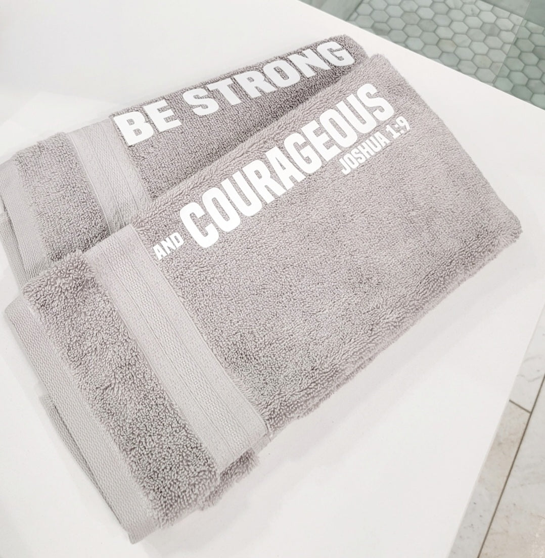 Bible Verse Luxury Hand Towel Set Be Strong And Courageous