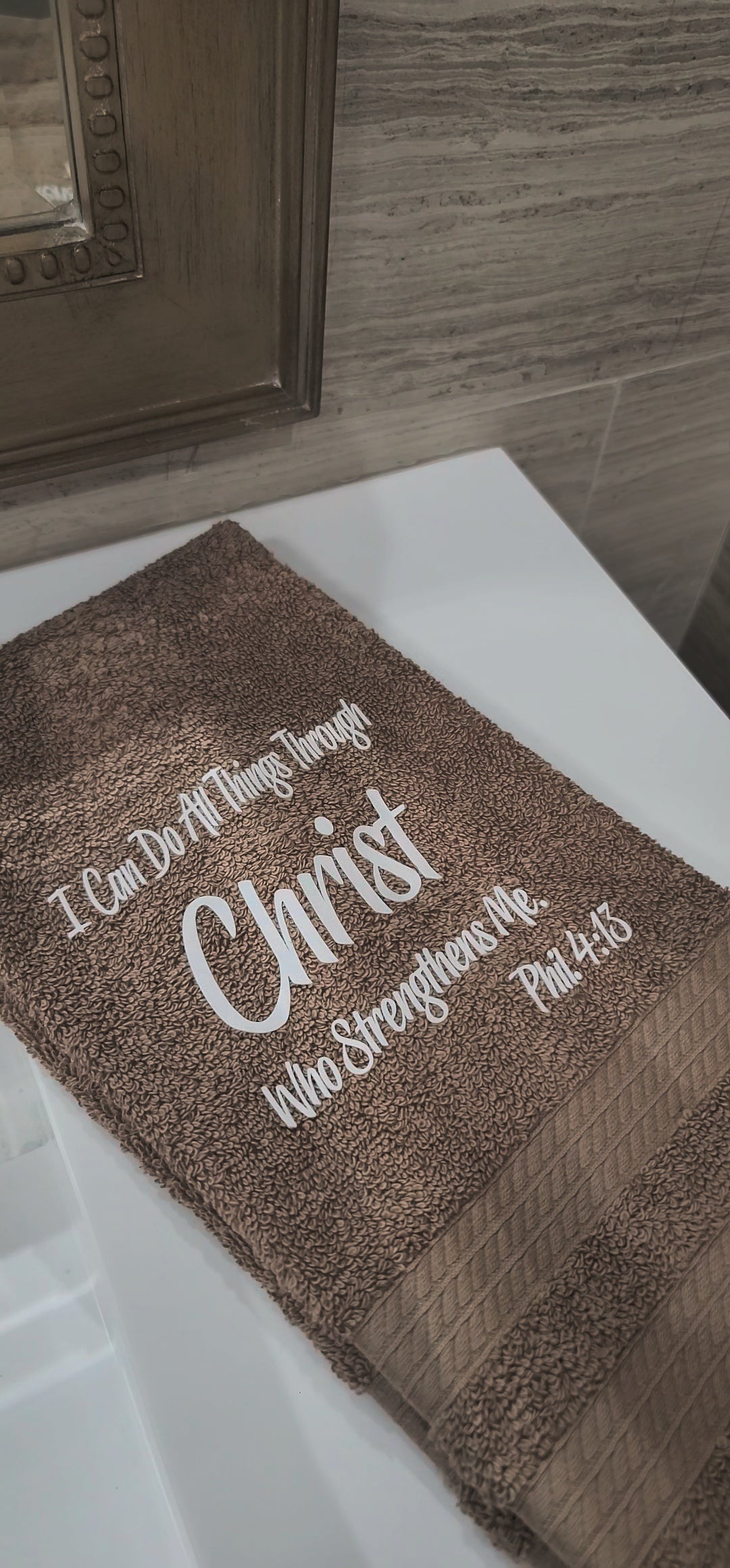 Bible Verse Scripture Memory Foam Bath Mat and Hand Towel Set I Can Do All Things...