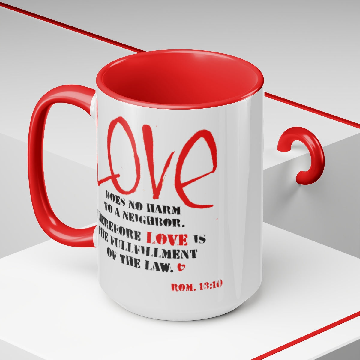 Bible Verse Scripture Two-Tone Coffee Mugs,15 oz  Love Does No Harm...